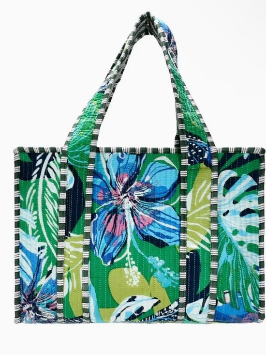 Unbranded Handbags - 100% Cotton Handmade Green Floral Tropical Beach Tote Bag Summer Resort Vacation